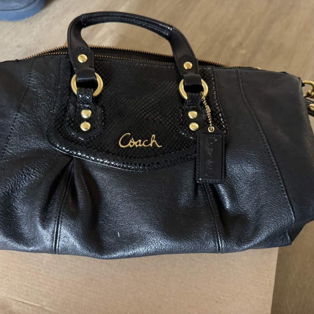 Coach Black Leather Satchel with Gold Accents